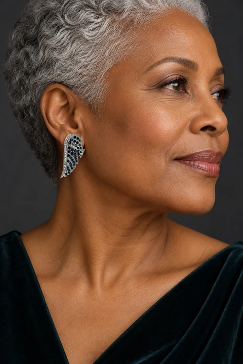 The Dahlia Poème Earrings worn on a model — AI-generated styling preview