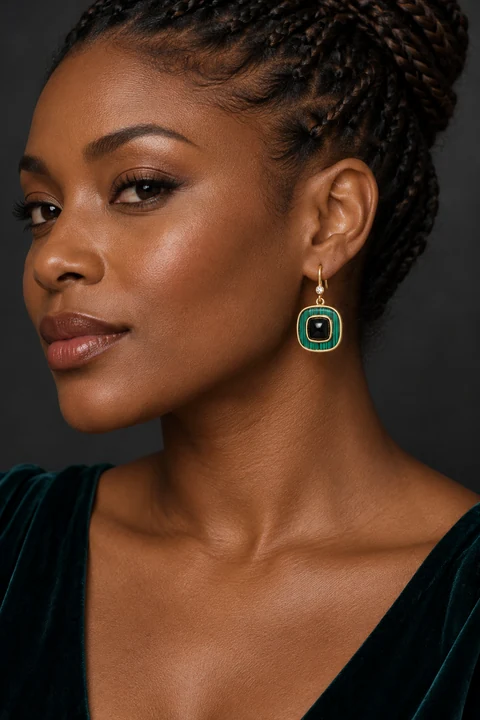 The Isabelle Éclat Earrings worn on a model — AI-generated styling preview