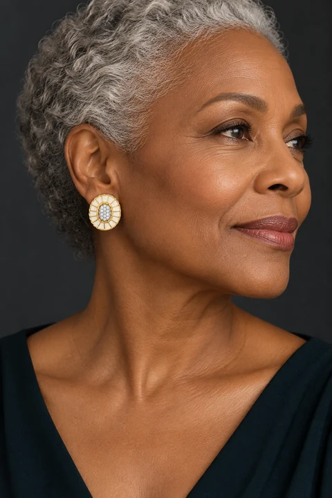 The Pauline Romance Earrings worn on a model — AI-generated styling preview