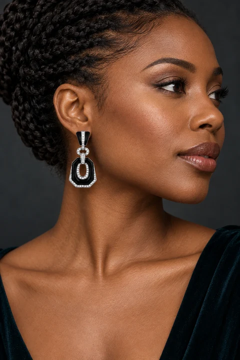 The Inès Serenade Earrings worn on a model — AI-generated styling preview