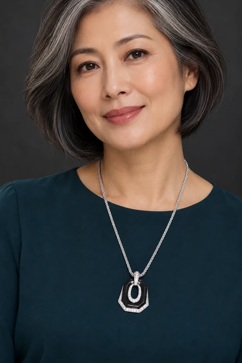 The Inès Serenade Necklace worn on a model — AI-generated styling preview