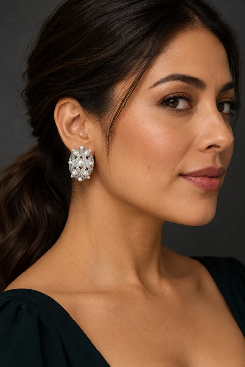 The Émilie Sonnet Earrings worn on a model — AI-generated styling preview