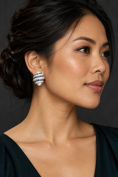 The Delphine Sonnet Silver-Tone Earrings worn on a model — AI-generated styling preview