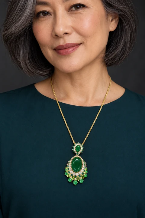 The Maëlle Fleur Green Necklace worn on a model — AI-generated styling preview