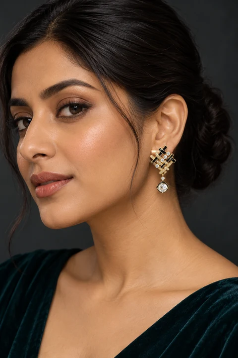 The Diane Éclat Earrings worn on a model — AI-generated styling preview