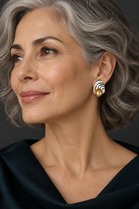 The Geneviève Sonnet Earrings worn on a model — AI-generated styling preview