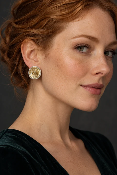 The Éveline Arabesque Earrings worn on a model — AI-generated styling preview