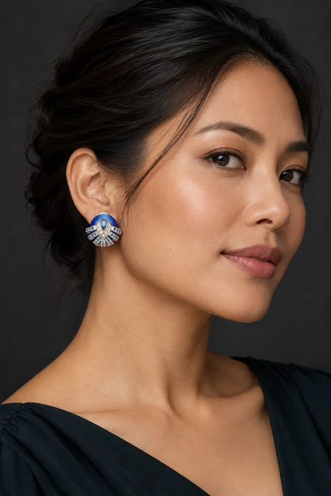The Diane Poème Earrings worn on a model — AI-generated styling preview
