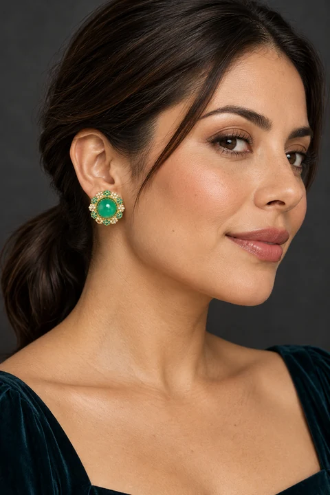 The Coralie Fable White Earrings worn on a model — AI-generated styling preview