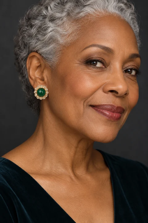The Coralie Fable Green Earrings worn on a model — AI-generated styling preview