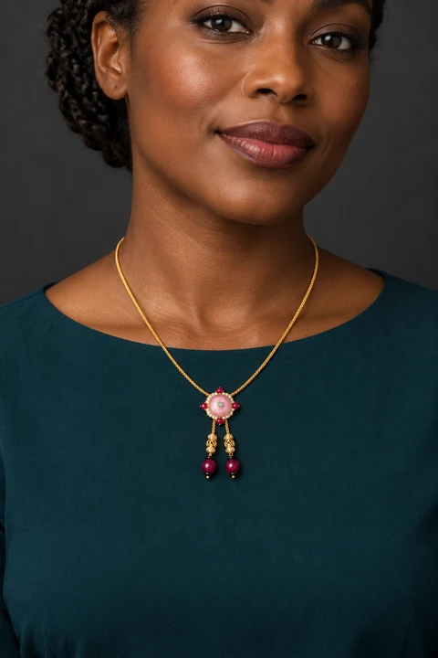 The Solange Fable Pink Necklace worn on a model — AI-generated styling preview