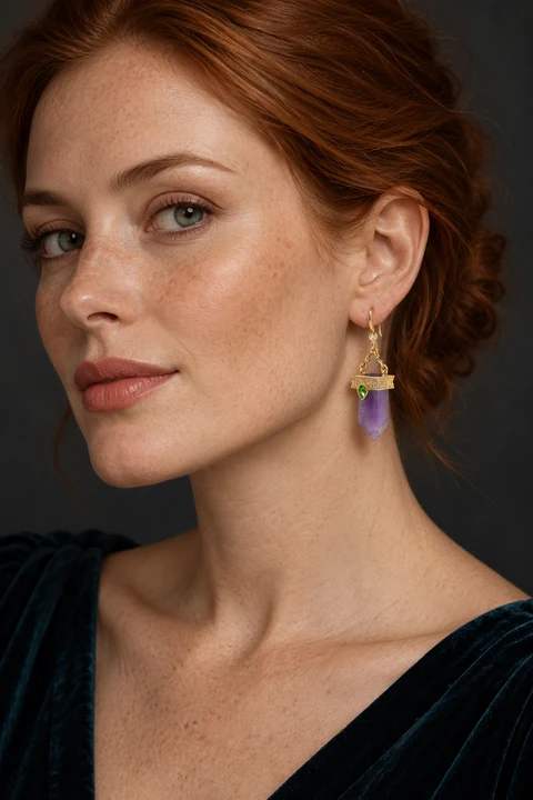 The Laure Fable Earrings worn on a model — AI-generated styling preview