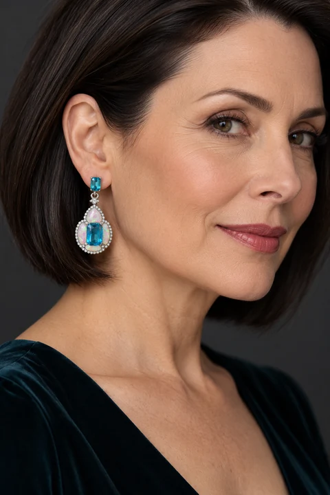 The Simone Fleur Earrings worn on a model — AI-generated styling preview