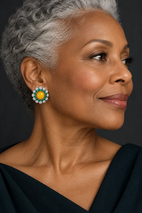 The Clarisse Romance Yellow Earrings worn on a model — AI-generated styling preview