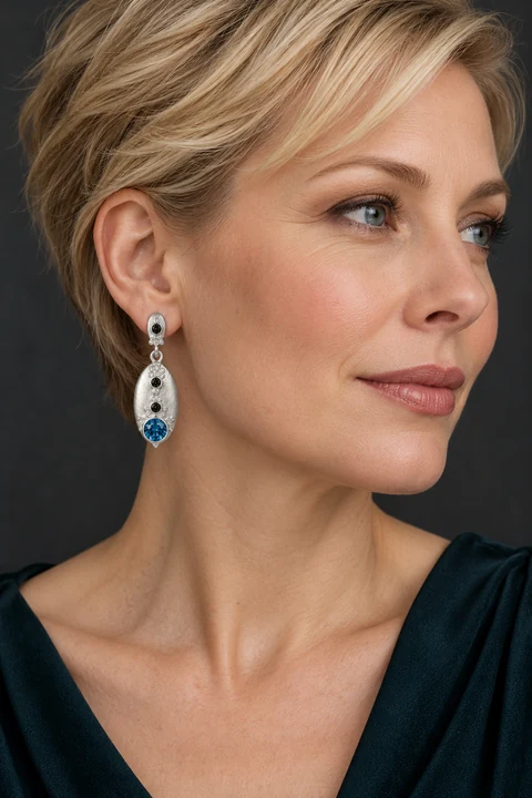 The Bérénice Jardin Silver-Tone Earrings worn on a model — AI-generated styling preview