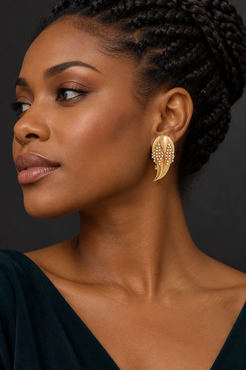 The Philomène Promenade Earrings worn on a model — AI-generated styling preview