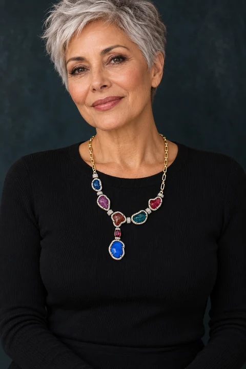 The Agnès Arabesque Necklace worn on a model — AI-generated styling preview