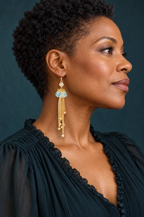 The Pauline Sonata Earrings worn on a model — AI-generated styling preview